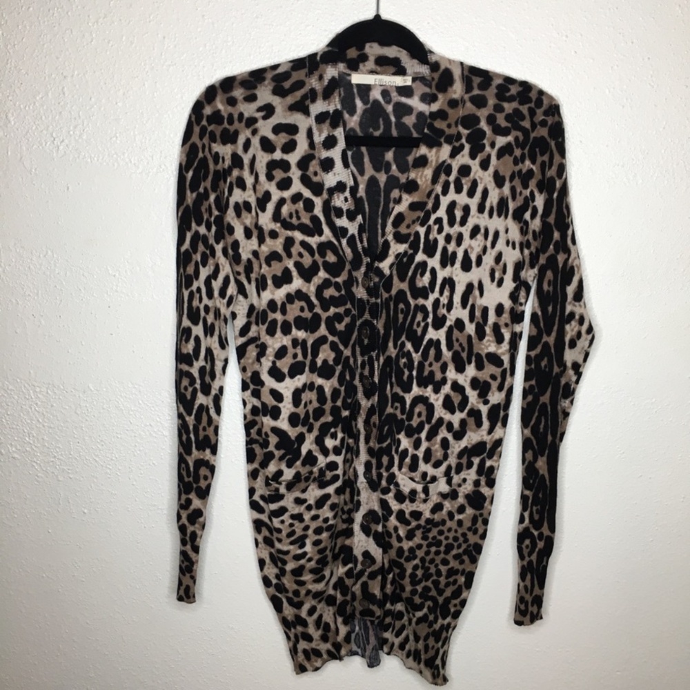 Ellison Leopard Print Button Down Cardigan Sweater L